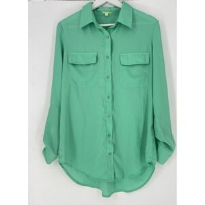 Gianni Bini XS Green Long Sleeve Button Down Shirt with‎ Pockets Size XSmall